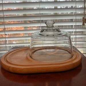Marble and Wood Cheese Board with Glass Dome